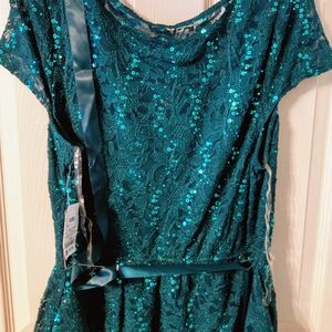 Emersld Green Sequin Lace Dress 1X